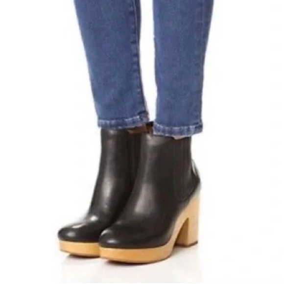 NWOT Madewell Marco Black Leather Chelsea Wood Platform Clogs Ankle Boots - Picture 3 of 9